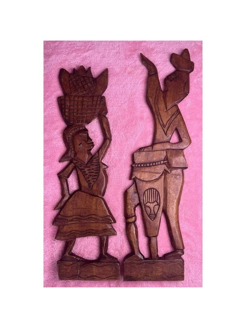 WALL DECOR Vintage Hand Carved Wooden figures of Man and Woman